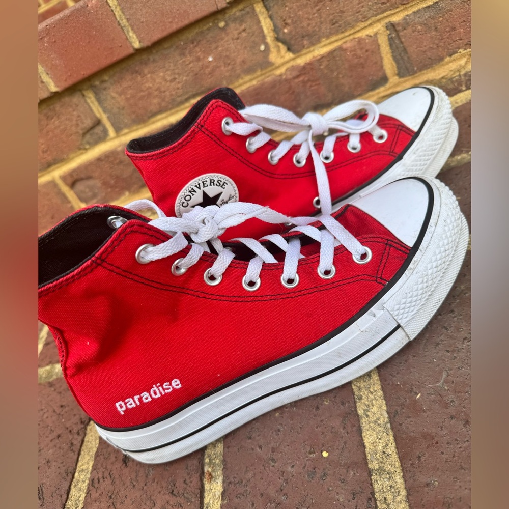 Red High Top Platform Converse (custom)